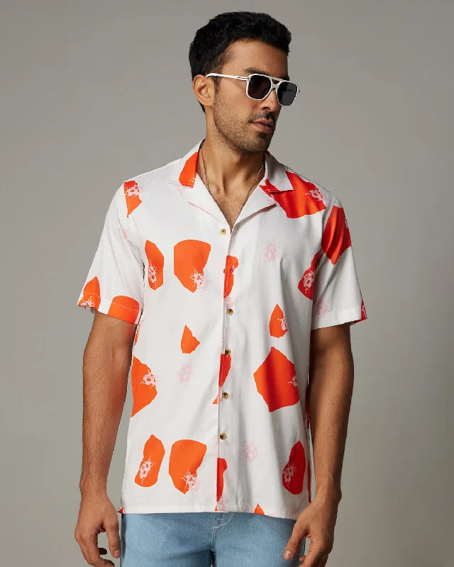 Abstract Printed Shirt - Orange & White