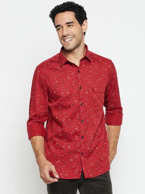 Men's Red Casual Floral Print Full Sleeve Shirt