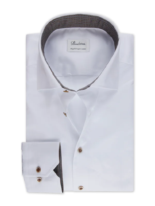 Fitted Body White Contrast Twill Shirt 684751 0564 000