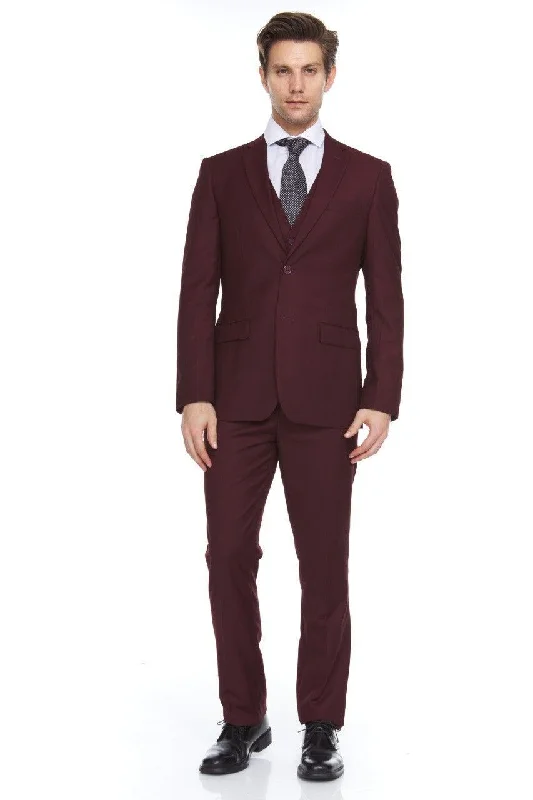 Ferera Collection-Men's 3 Piece Modern Fit Suit Color Burgundy