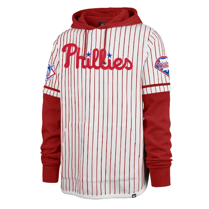 PHILADELPHIA PHILLIES COOPERSTOWN PINSTRIPE DOUBLE HEADER '47 SHORTSTOP PULLOVER HOOD