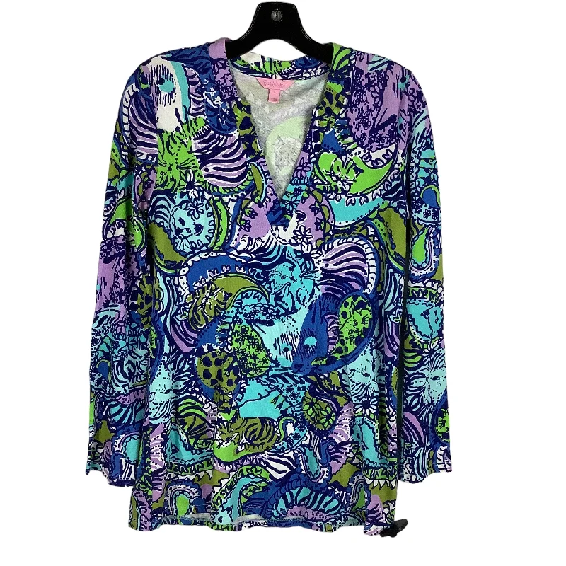 Blue & Green Top Long Sleeve Designer Lilly Pulitzer, Size S