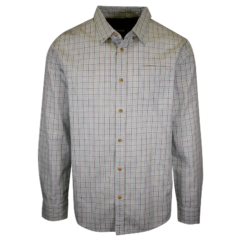 prAna Men's Aqua Blue Grey Mini Plaid L/S Woven Shirt (S73)